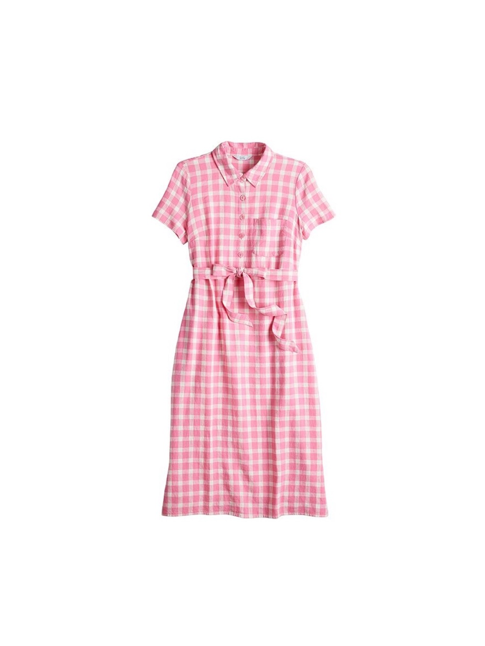 Croft & Barrow Pink Gingham Shirt Dress with Tie Waist